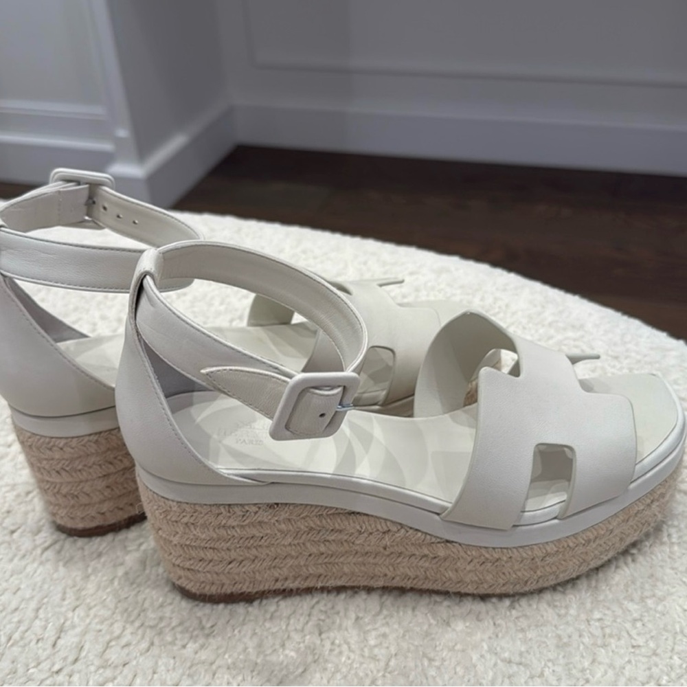 Authentic Hermes White Espadrille Wedge Sandals